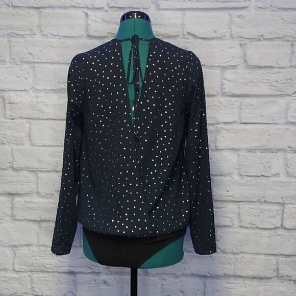 Bcbgenerarion Women's Black Gold polka dot Surplice long sleeve bodysuit Sz S - Picture 5 of 8